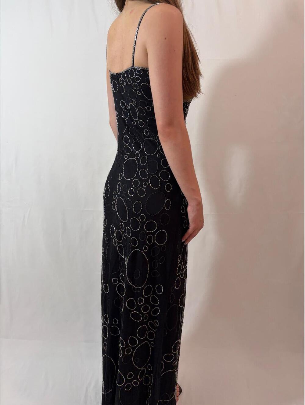 Black and Silver Fully Beaded Bubble Cache Maxi Formal Dress - Picture 7 of 9